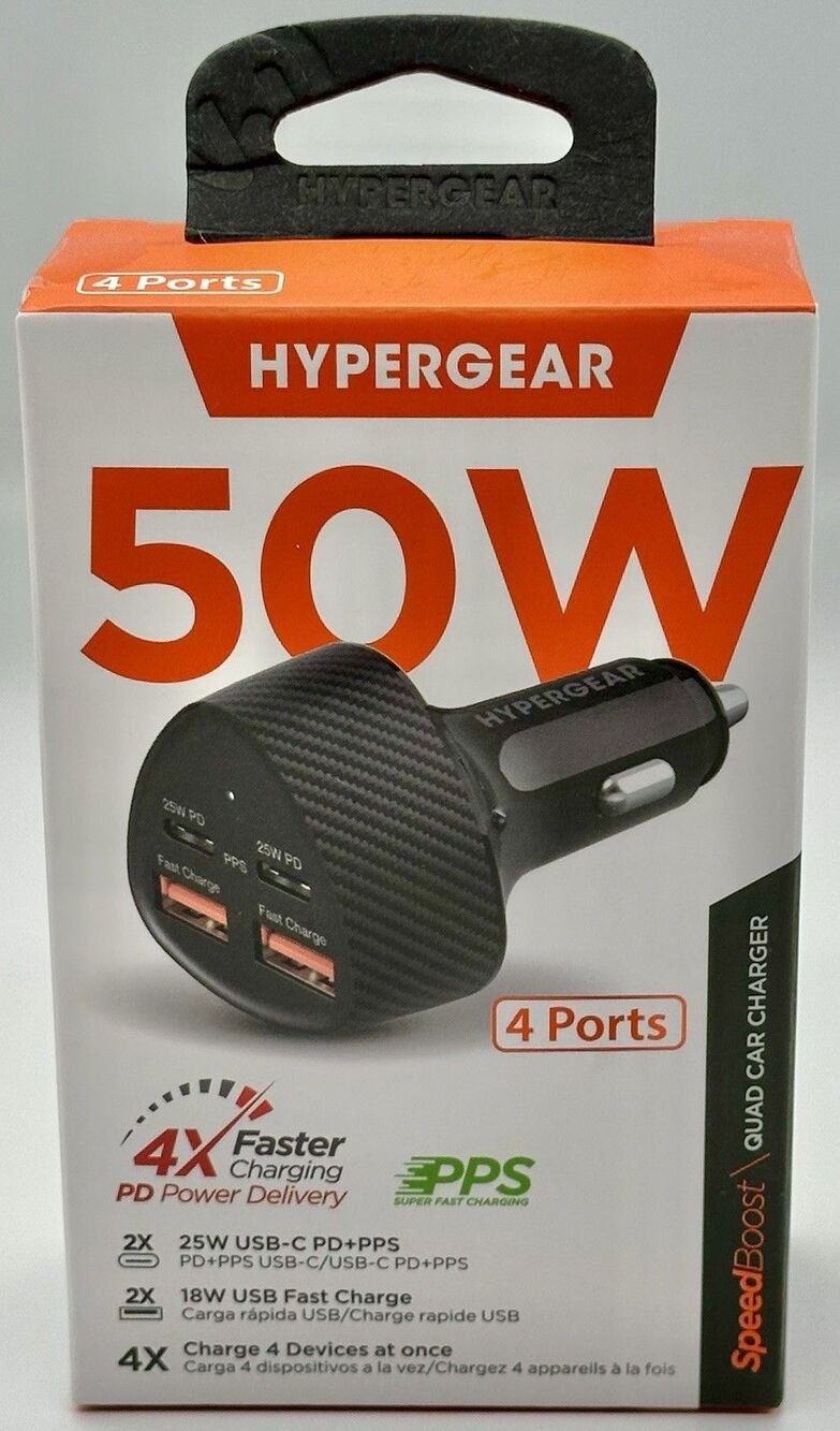 HyperGear SpeedBoost 50W QUAD Dual USB-C PD/PPS Car Charger